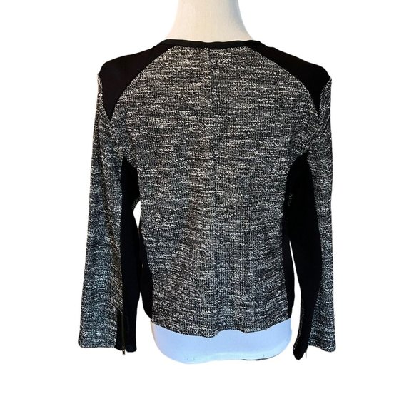 Eileen Fisher Cropped Tweed Zip Knit Sweater Jacket Black Gray Pockets Large - Picture 5 of 12
